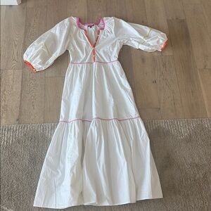 STAUD White Dress with Pink and Orange Accents xs